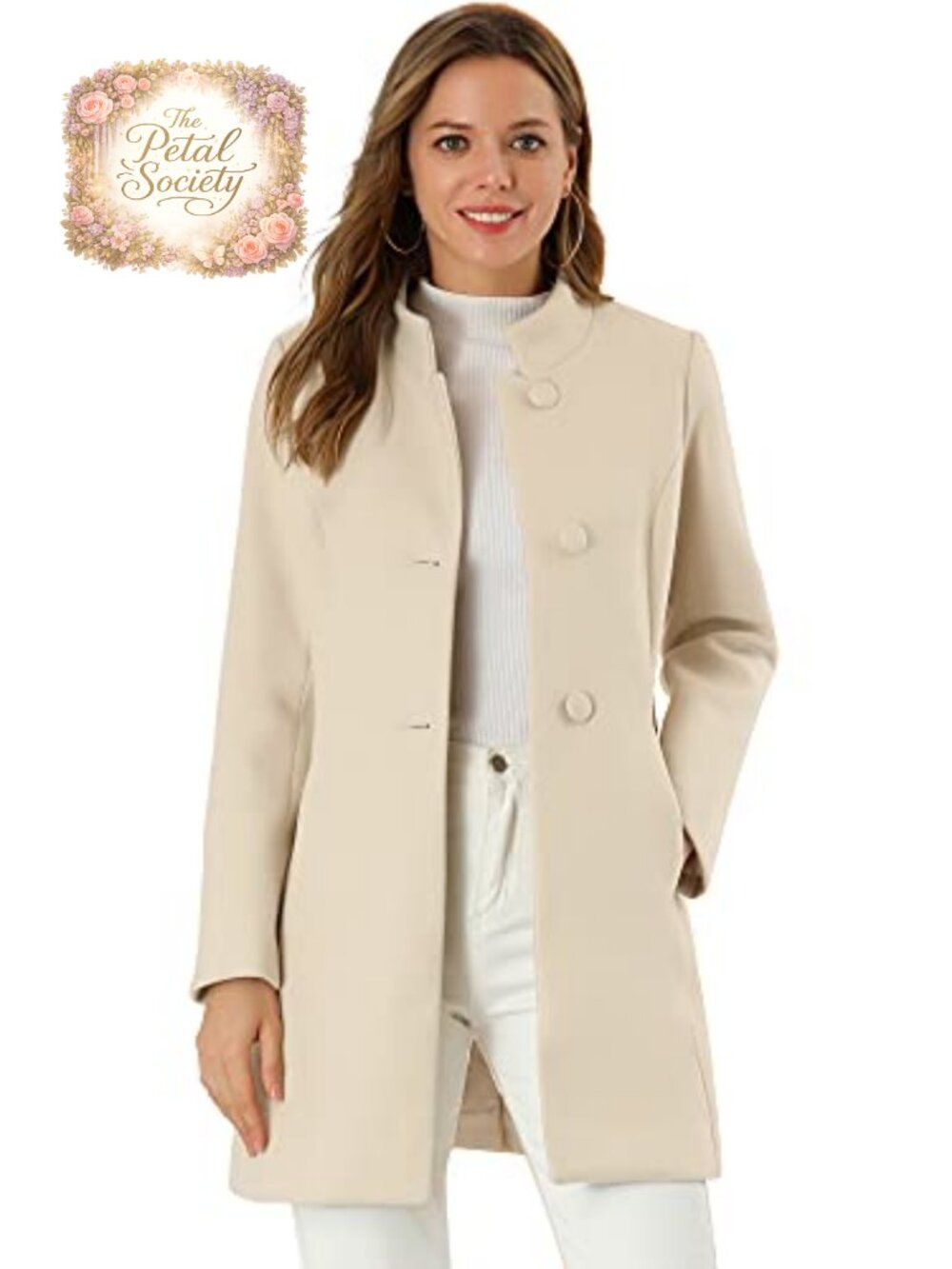 Women Winter Overcoat Mid-Long Stand Collar Single Breasted Pea Coat